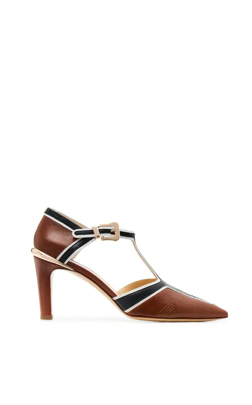 Indi Moto Heel in Cognac Multi Leather sold by Gabriela Hearst