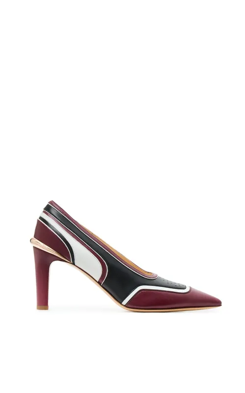 Edwina Moto Heel in Bordeaux Multi Leather sold by Gabriela Hearst