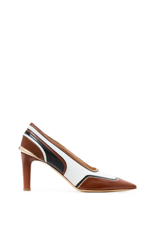 Edwina Moto Heel in Cognac Multi Leather sold by Gabriela Hearst