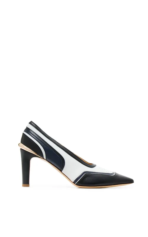 Edwina Moto Heel in Dark Navy Multi Leather sold by Gabriela Hearst