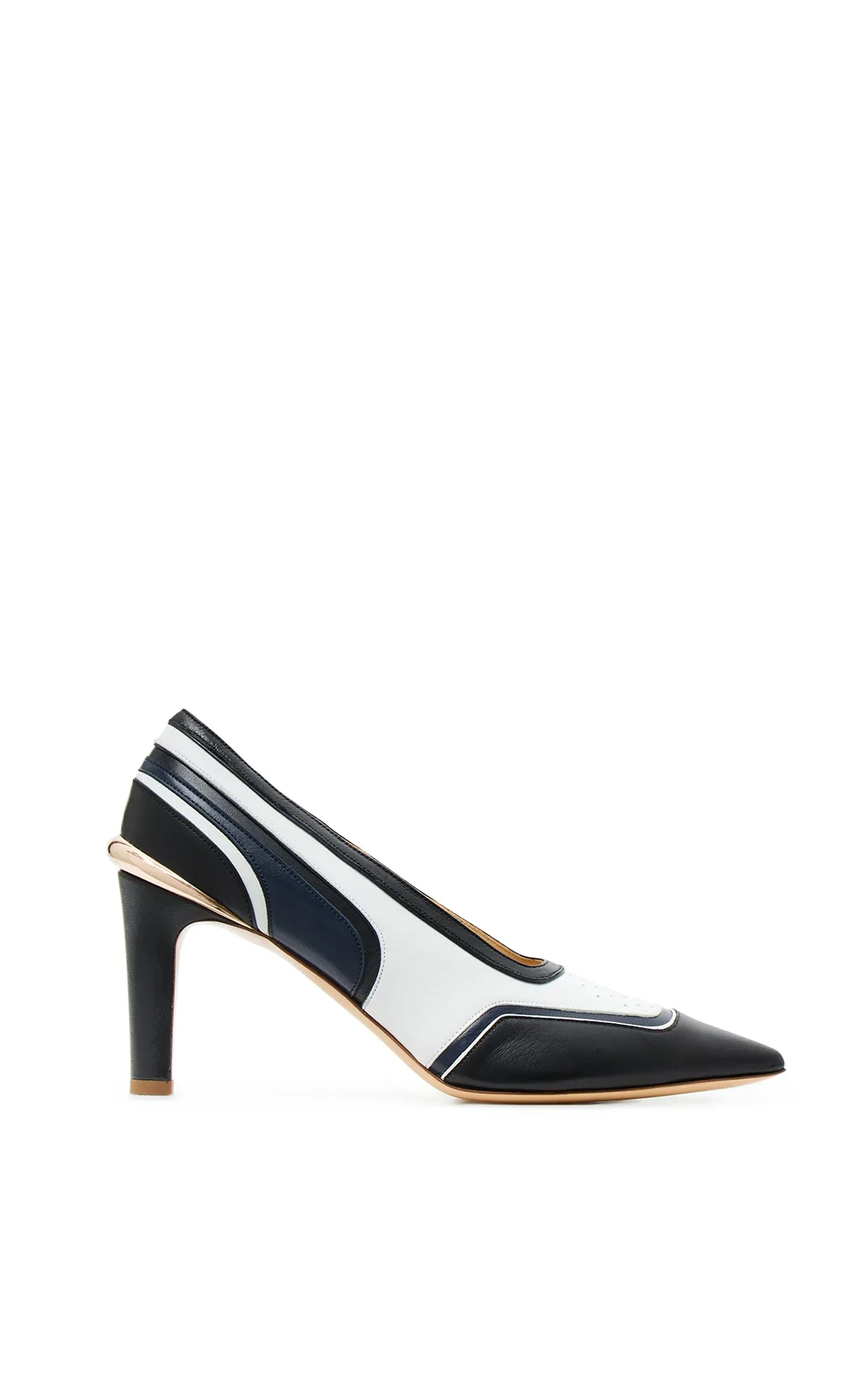 Edwina Moto Heel in Dark Navy Multi Leather sold by Gabriela Hearst