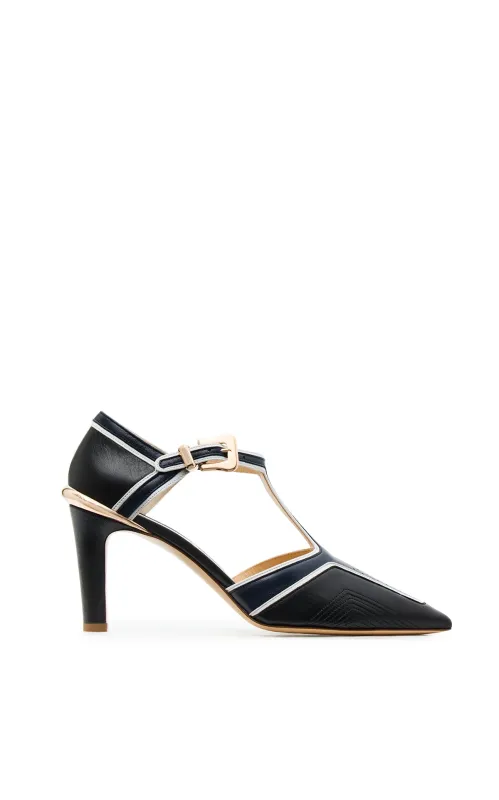 Indi Moto Heel in Dark Navy Multi Leather sold by Gabriela Hearst