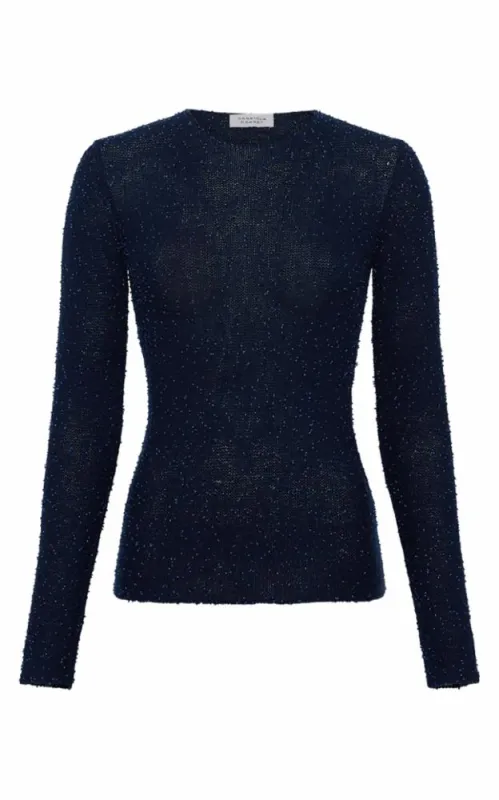 Nello Knit Sweater in Electric Navy Colbalt Beaded Cashmere sold by Gabriela Hearst