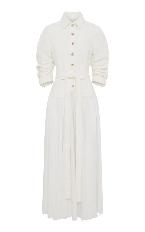Delyth Dress in White Recycled Cotton Denim sold by Gabriela Hearst