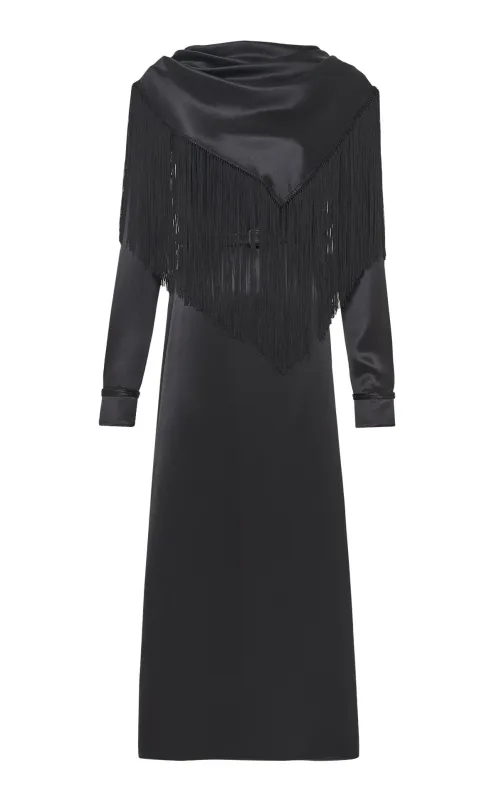 Rouge Fringe Scarf Dress in Black Silk sold by Gabriela Hearst