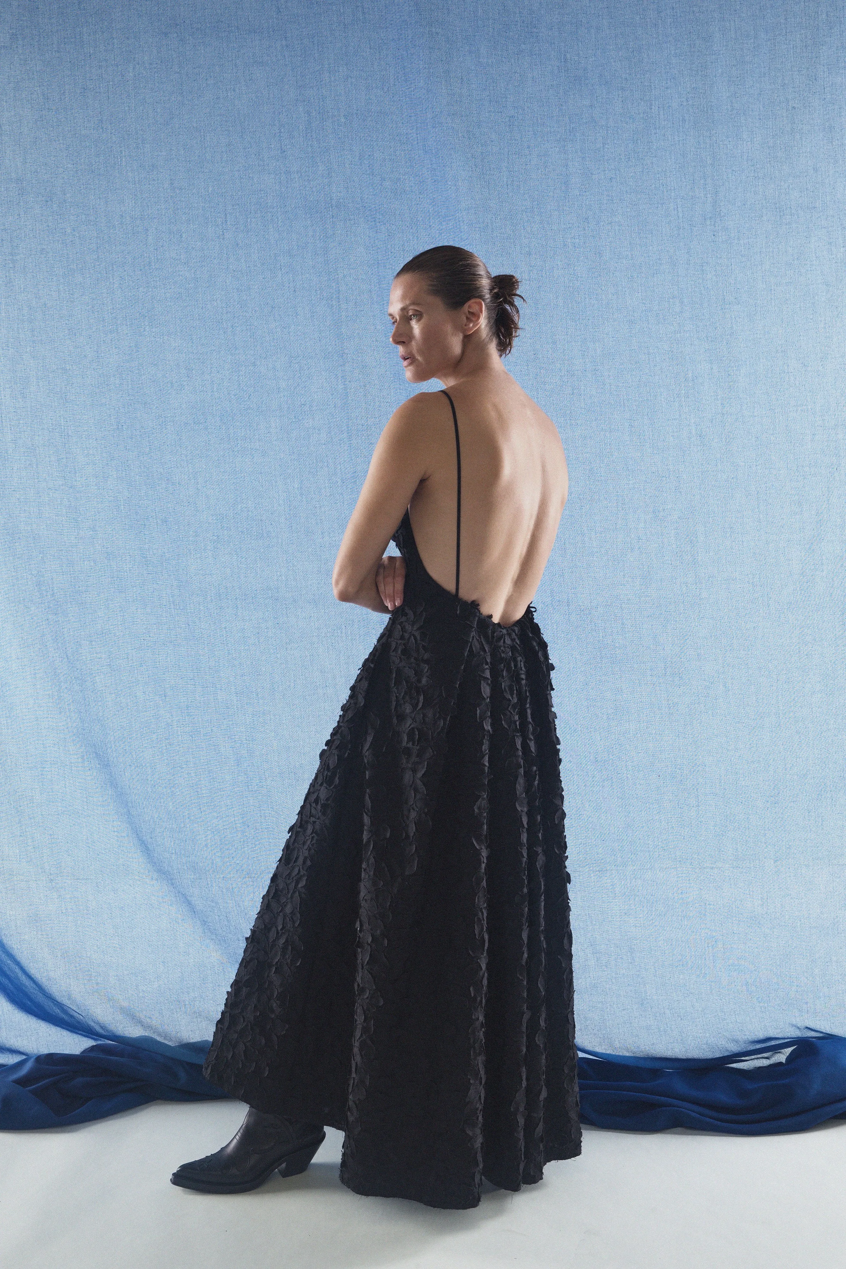 Nexus Embroidered Leaves Dress in Black Linen sold by Gabriela Hearst product image thumbnail 2