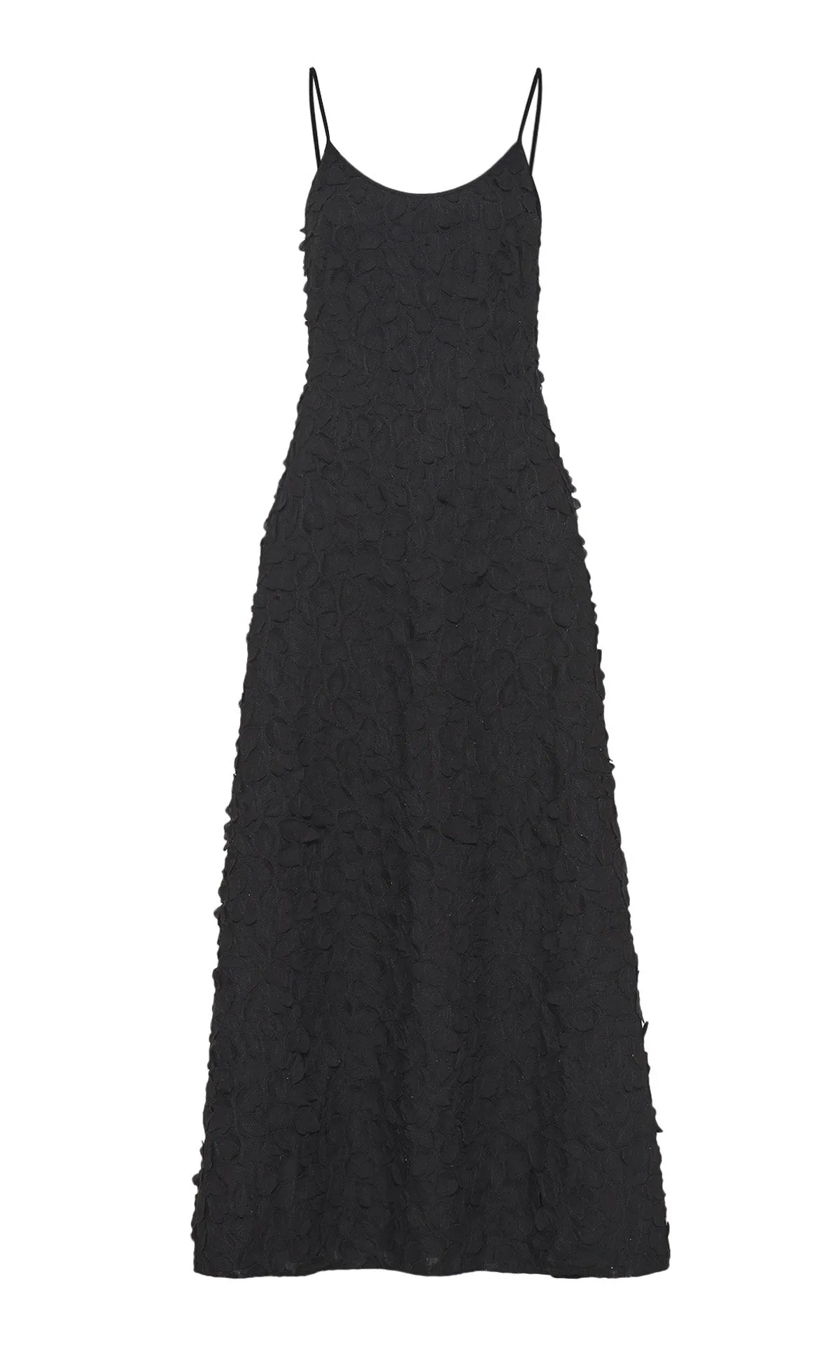 Nexus Embroidered Leaves Dress in Black Linen sold by Gabriela Hearst