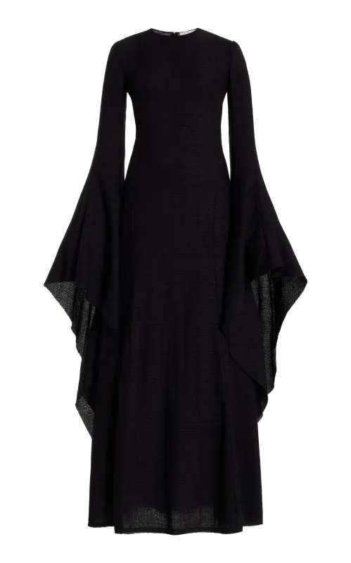 Sigrud Draped Maxi Dress in Black Wool Silk Gauze sold by Gabriela Hearst