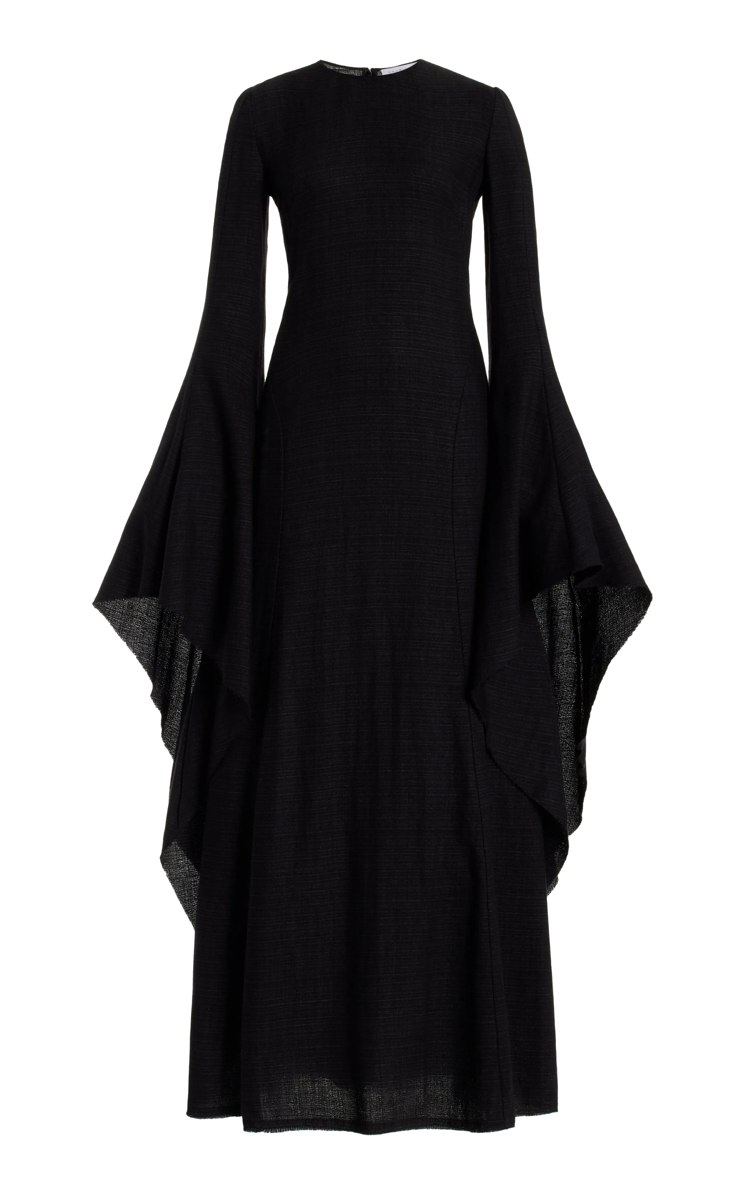 Sigrud Draped Maxi Dress in Black Wool Silk Gauze sold by Gabriela Hearst