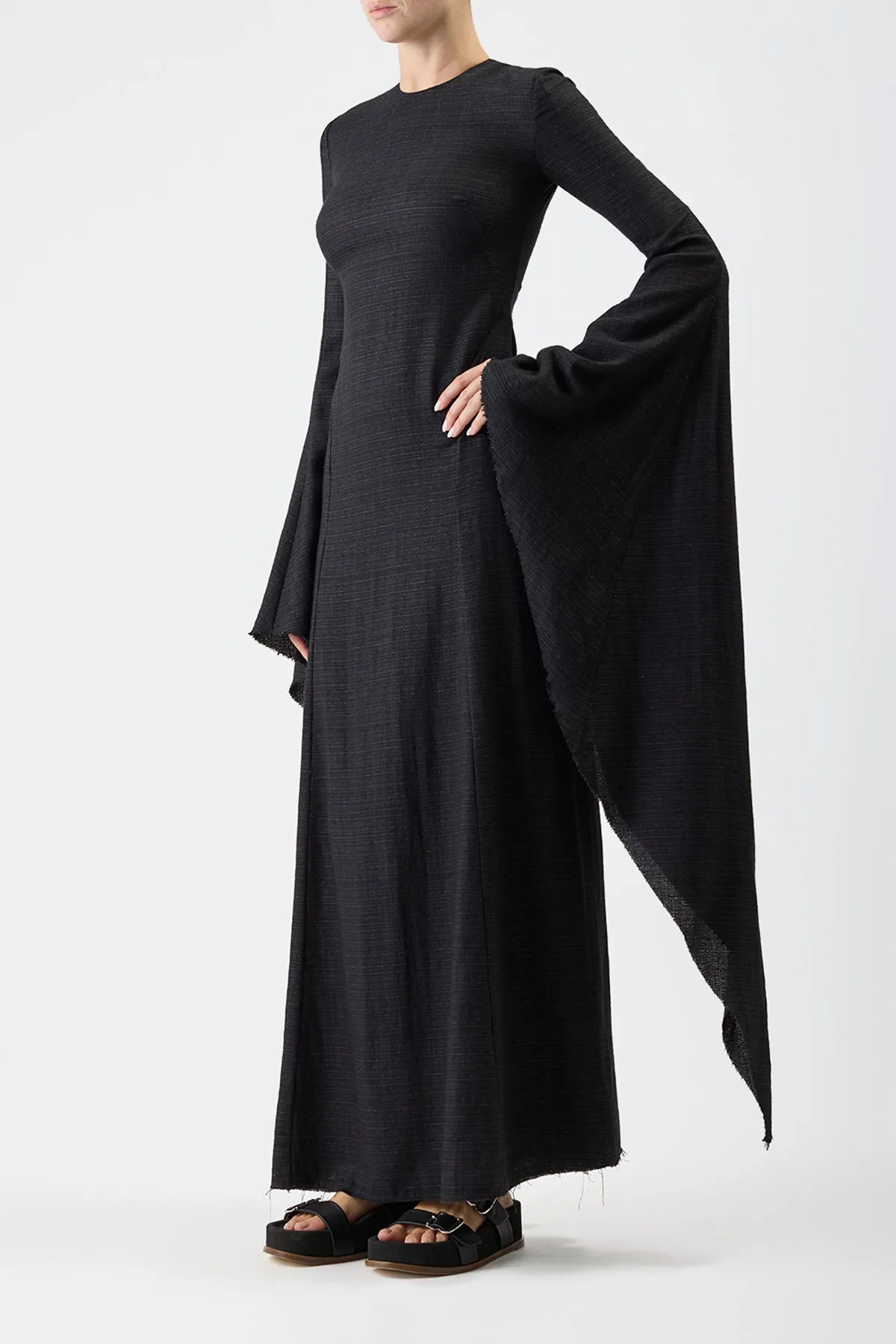 Sigrud Draped Maxi Dress in Black Wool Silk Gauze sold by Gabriela Hearst product image thumbnail 4