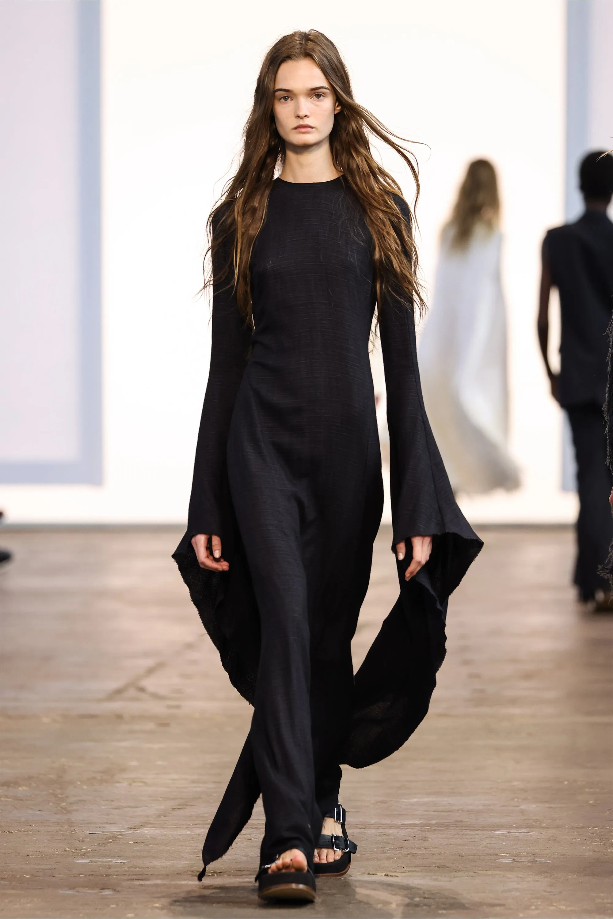Sigrud Draped Maxi Dress in Black Wool Silk Gauze sold by Gabriela Hearst product image thumbnail 2
