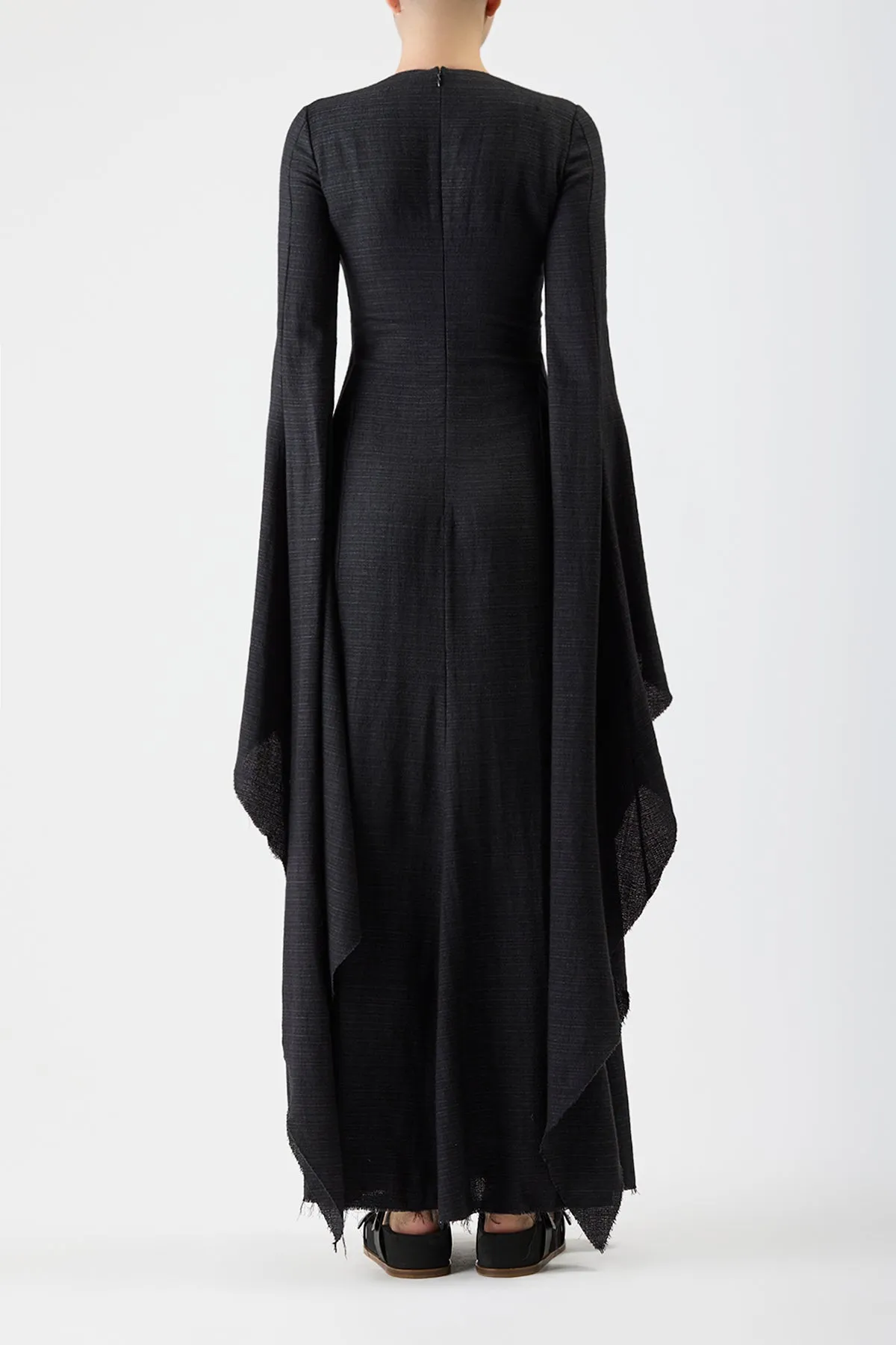 Sigrud Draped Maxi Dress in Black Wool Silk Gauze sold by Gabriela Hearst product image thumbnail 5
