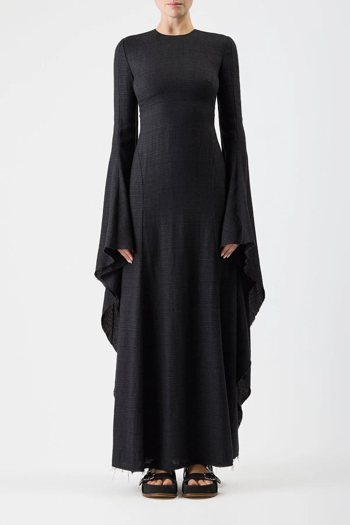 Sigrud Draped Maxi Dress in Black Wool Silk Gauze sold by Gabriela Hearst product image thumbnail 3