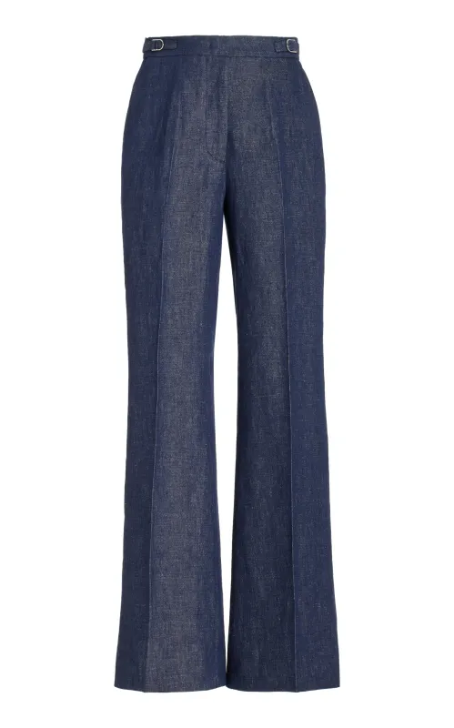 Vesta Pant in Dark Navy Washed Linen Denim sold by Gabriela Hearst