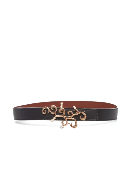 Sylvian Reversible Belt in Black Leather sold by Gabriela Hearst