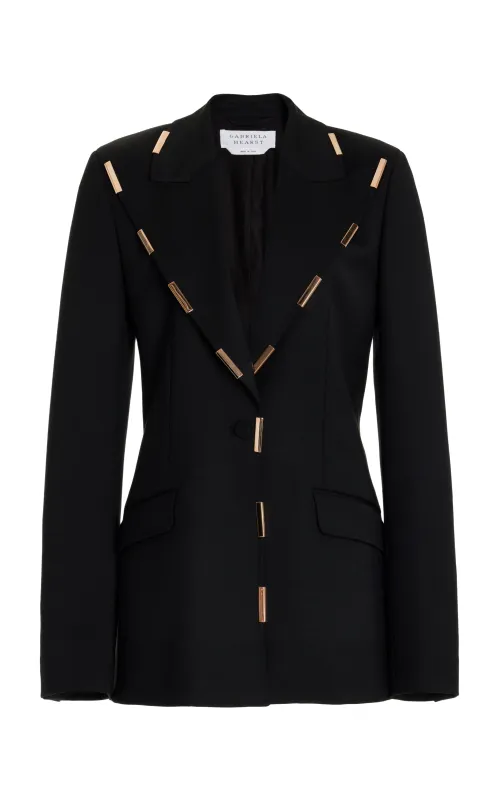 Leiva Blazer in Black Sportswear Wool with Gold Bars sold by Gabriela Hearst