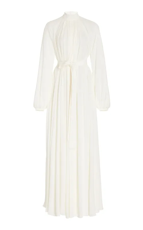 Cedric Pleated Maxi Dress in Ivory Silk Georgette Twill sold by Gabriela Hearst