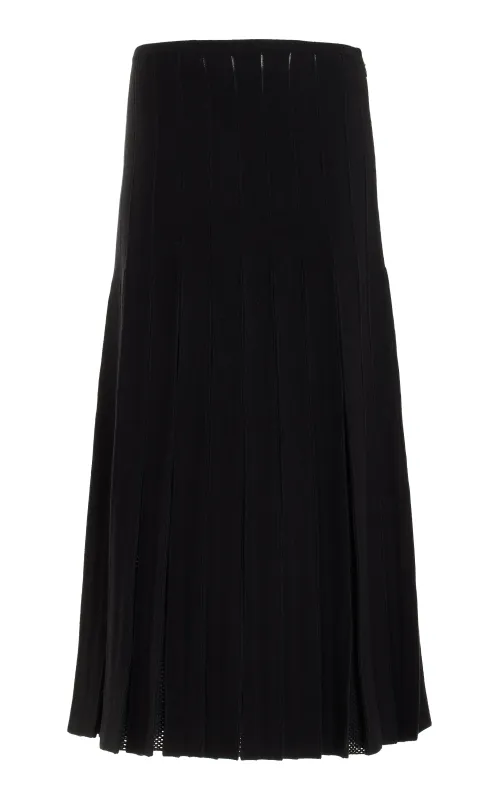 Del Knit Pleated Midi Skirt in Black Wool sold by Gabriela Hearst