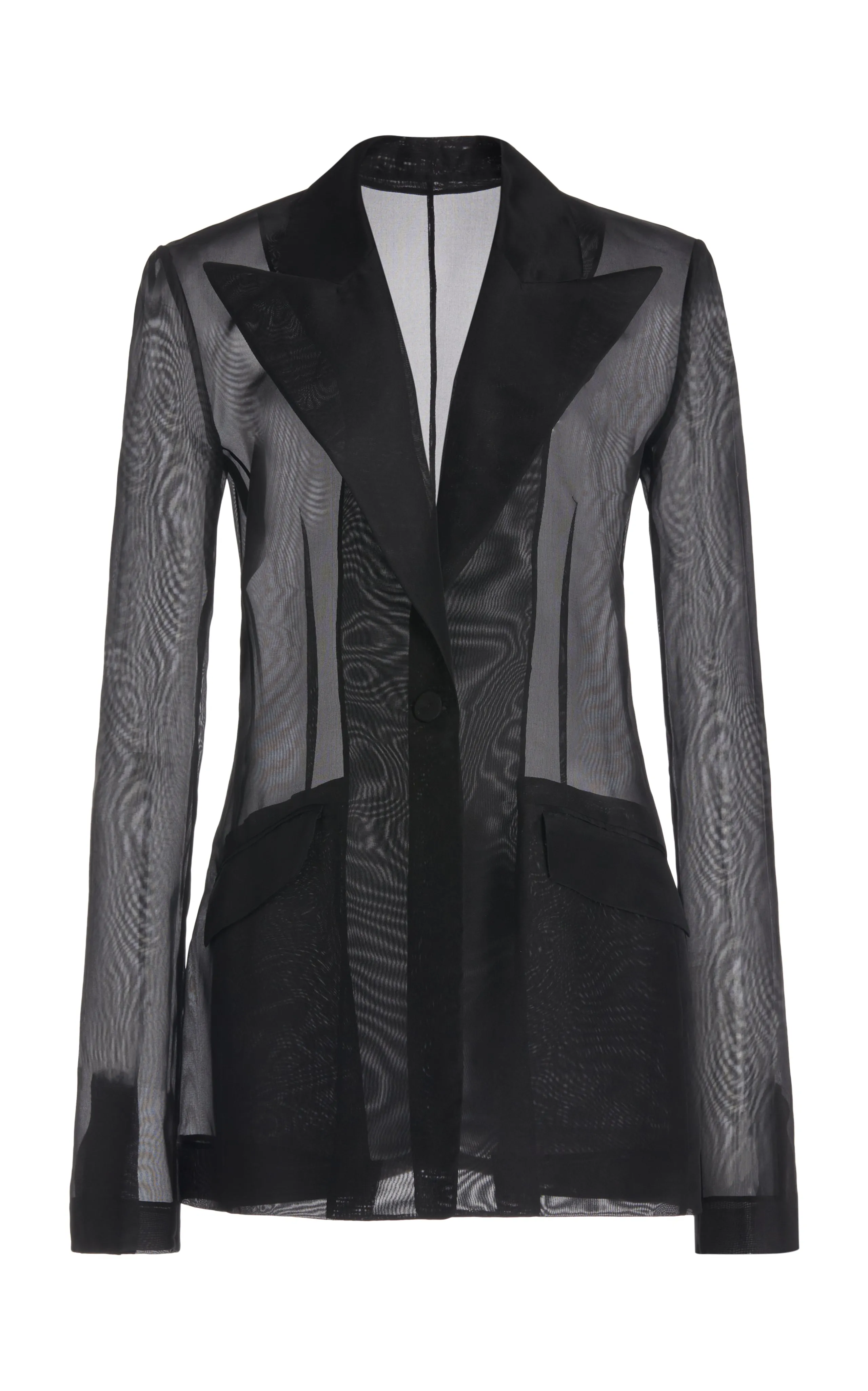 Leiva Sheer Blazer in Black Silk Organza sold by Gabriela Hearst