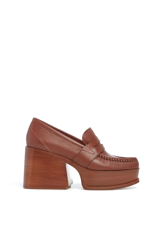 Augusta Platform Loafer in Cognac Textured Leather sold by Gabriela Hearst