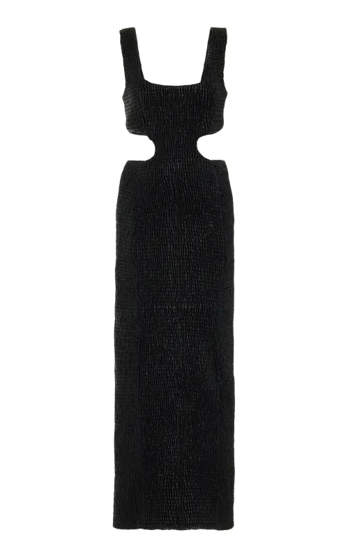 Gal Shirred Maxi Dress with Lining in Black Nappa Leather sold by Gabriela Hearst