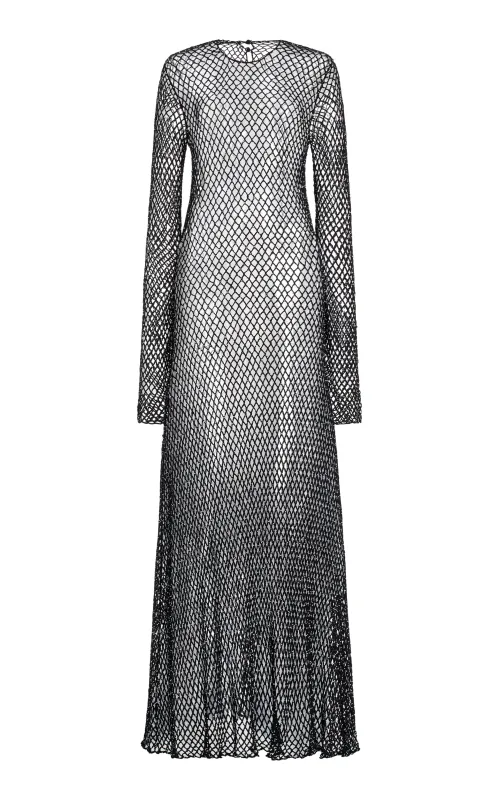 Xavier Crochet Maxi Dress in Black Beaded Cashmere sold by Gabriela Hearst