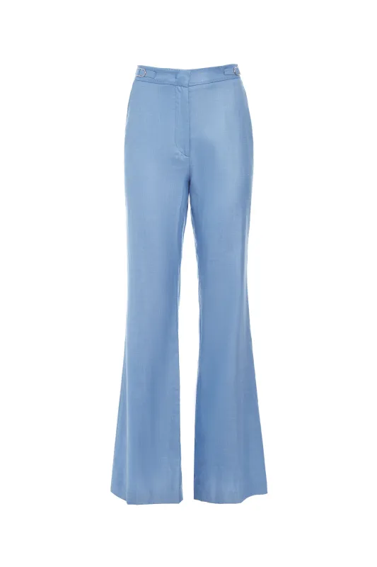 Vesta Pant in Light Blue Virgin Wool and Silk Linen Twill sold by Gabriela Hearst