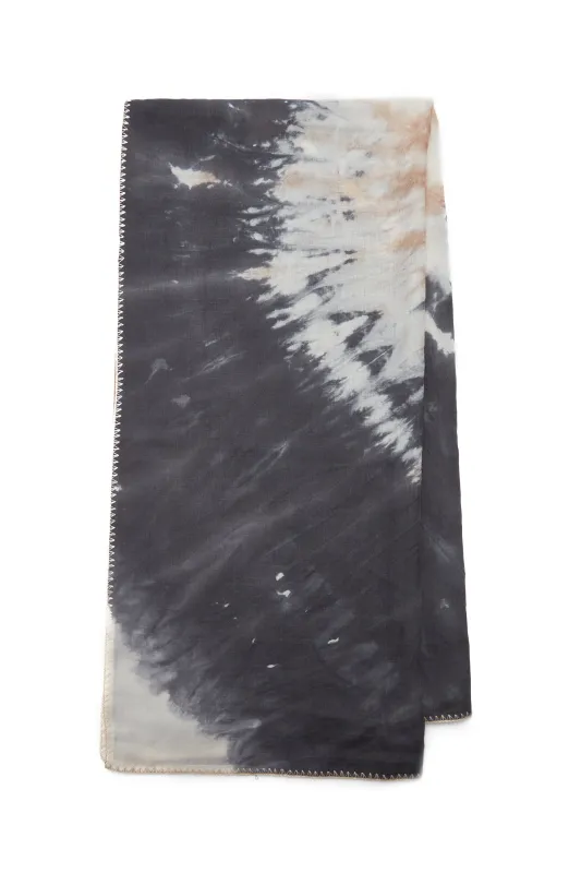 Anaya Scarf in Camel Multi Tie Dye Cashmere Silk and Wool Gauze with Edge Stitch made by Gabriela Hearst
