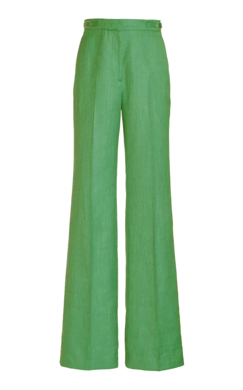 Vesta Pant in Peridot Green Virgin Wool and Silk Linen sold by Gabriela Hearst