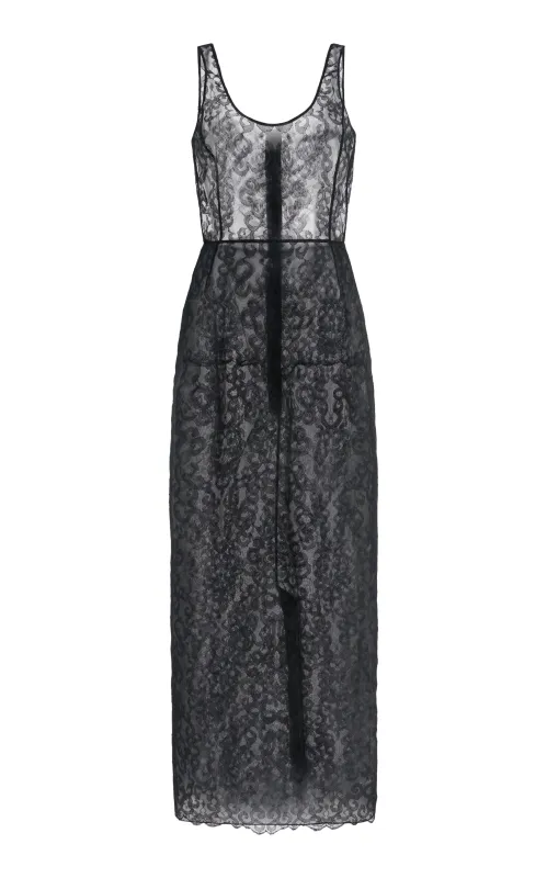 Polus Sheer Maxi Dress with Slip in Black Silk Lace made by Gabriela Hearst