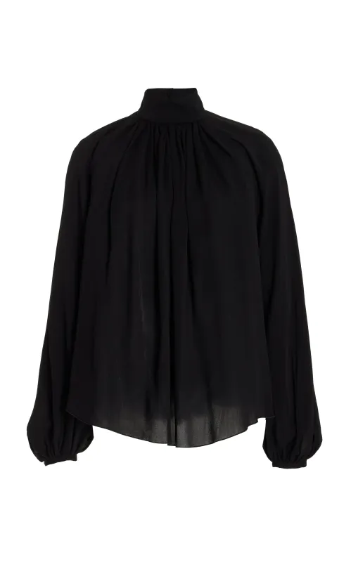 Kiian Pleated Top in Black Silk Georgette Twill sold by Gabriela Hearst