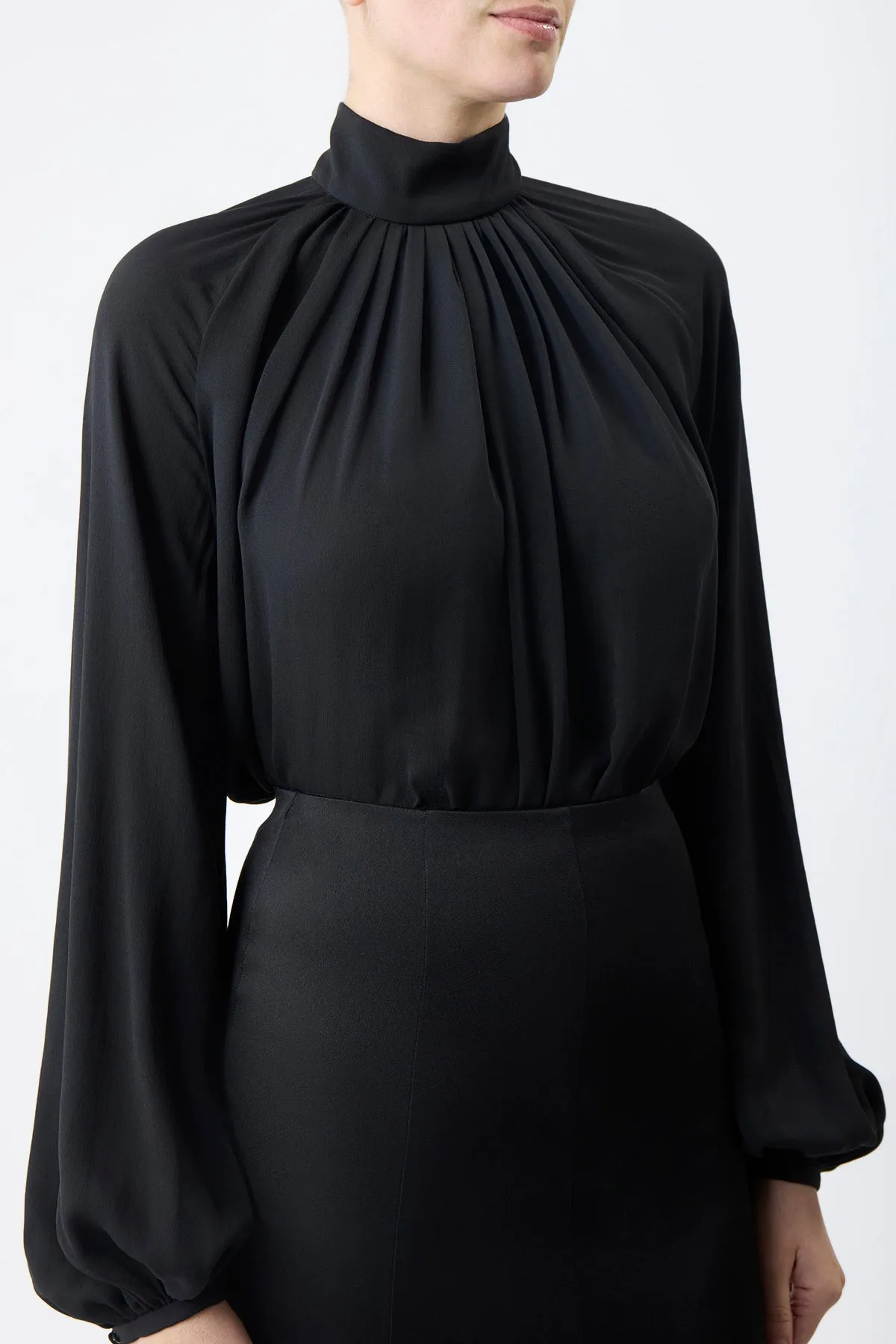 Kiian Pleated Top in Black Silk Georgette Twill sold by Gabriela Hearst product image thumbnail 5