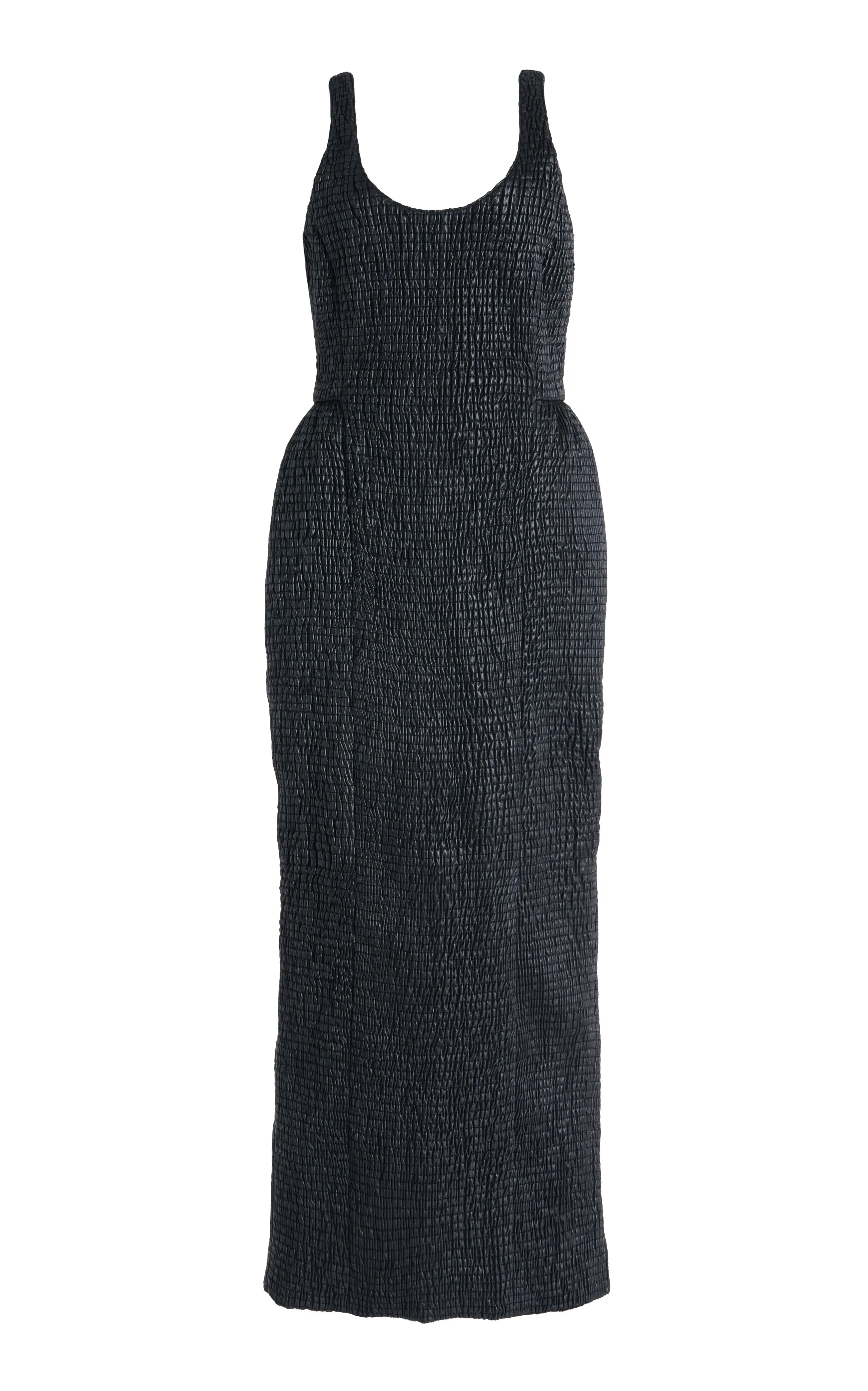 Girard Shirred Maxi Dress with Lining in Black Pearlized Nappa Leather sold by Gabriela Hearst