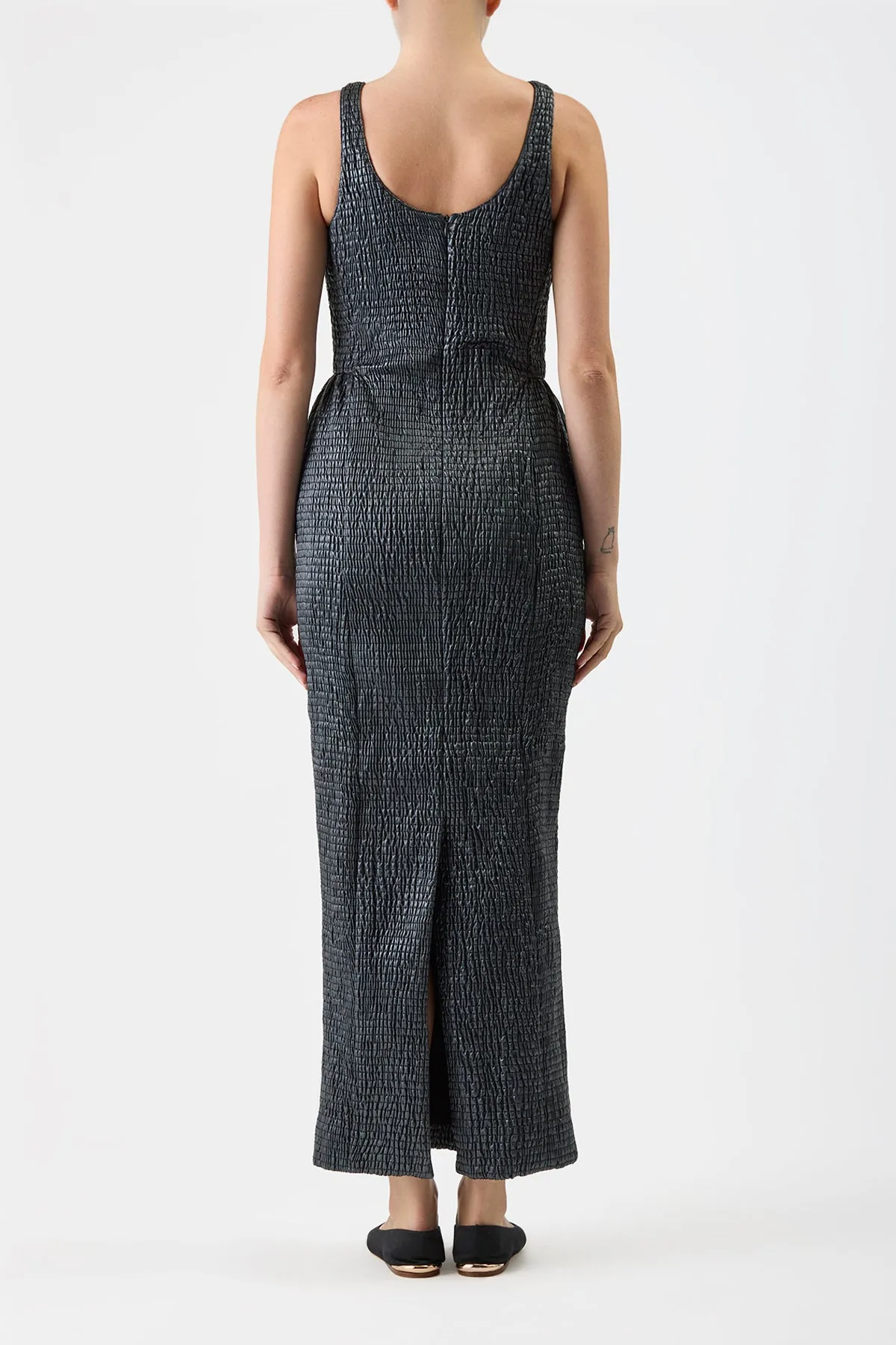 Girard Shirred Maxi Dress with Lining in Black Pearlized Nappa Leather sold by Gabriela Hearst product image thumbnail 4