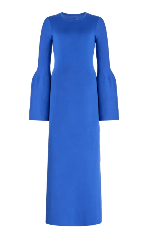 Palanco Knit Midi Dress in Sapphire Merino Wool Cashmere sold by Gabriela Hearst