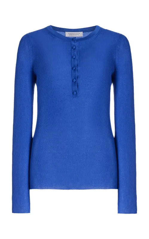 Julian Knit Henley in Sapphire Cashmere Silk sold by Gabriela Hearst