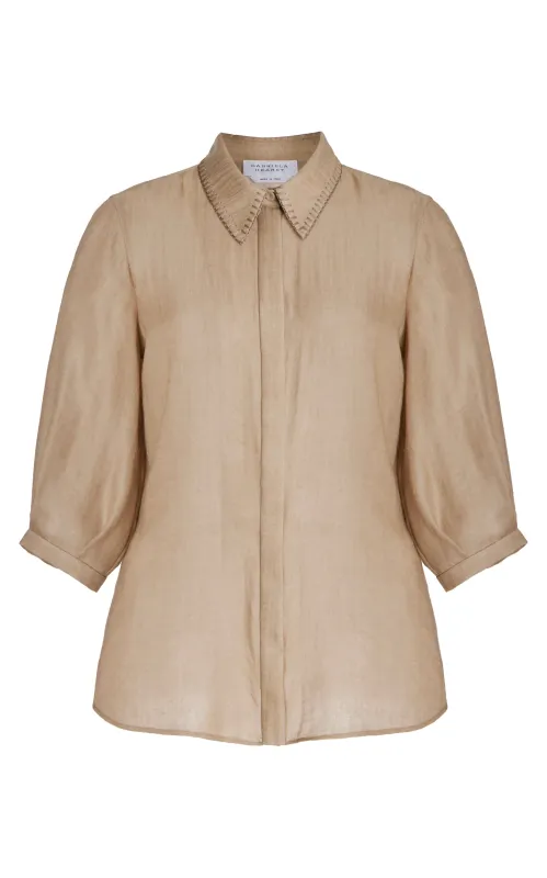 Hadley Blouse in Khaki Virgin Wool Cashmere sold by Gabriela Hearst