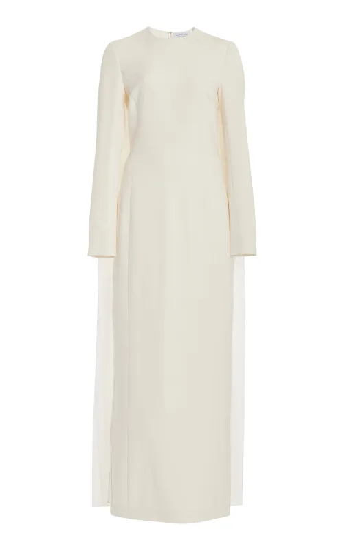 Carlota Draped Maxi Gown in Ivory Silk Wool Cady sold by Gabriela Hearst