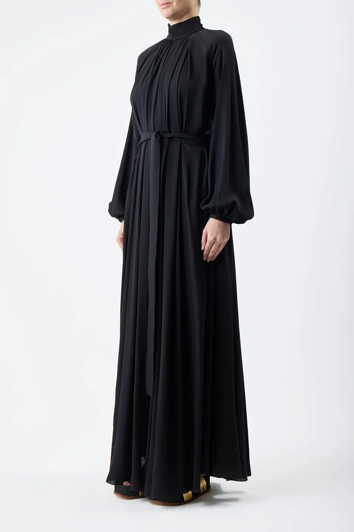 Cedric Pleated Maxi Dress in Black Silk Georgette Twill sold by Gabriela Hearst product image thumbnail 3