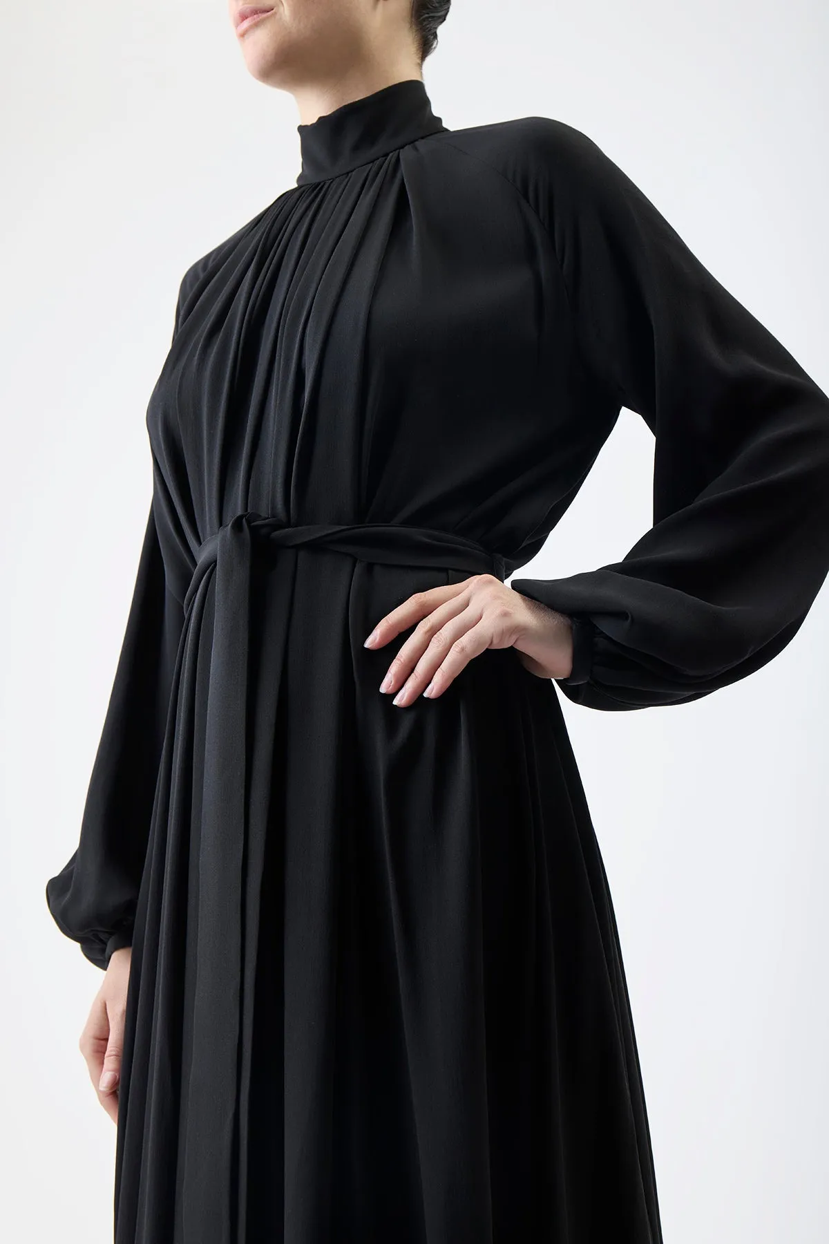 Cedric Pleated Maxi Dress in Black Silk Georgette Twill sold by Gabriela Hearst product image thumbnail 5