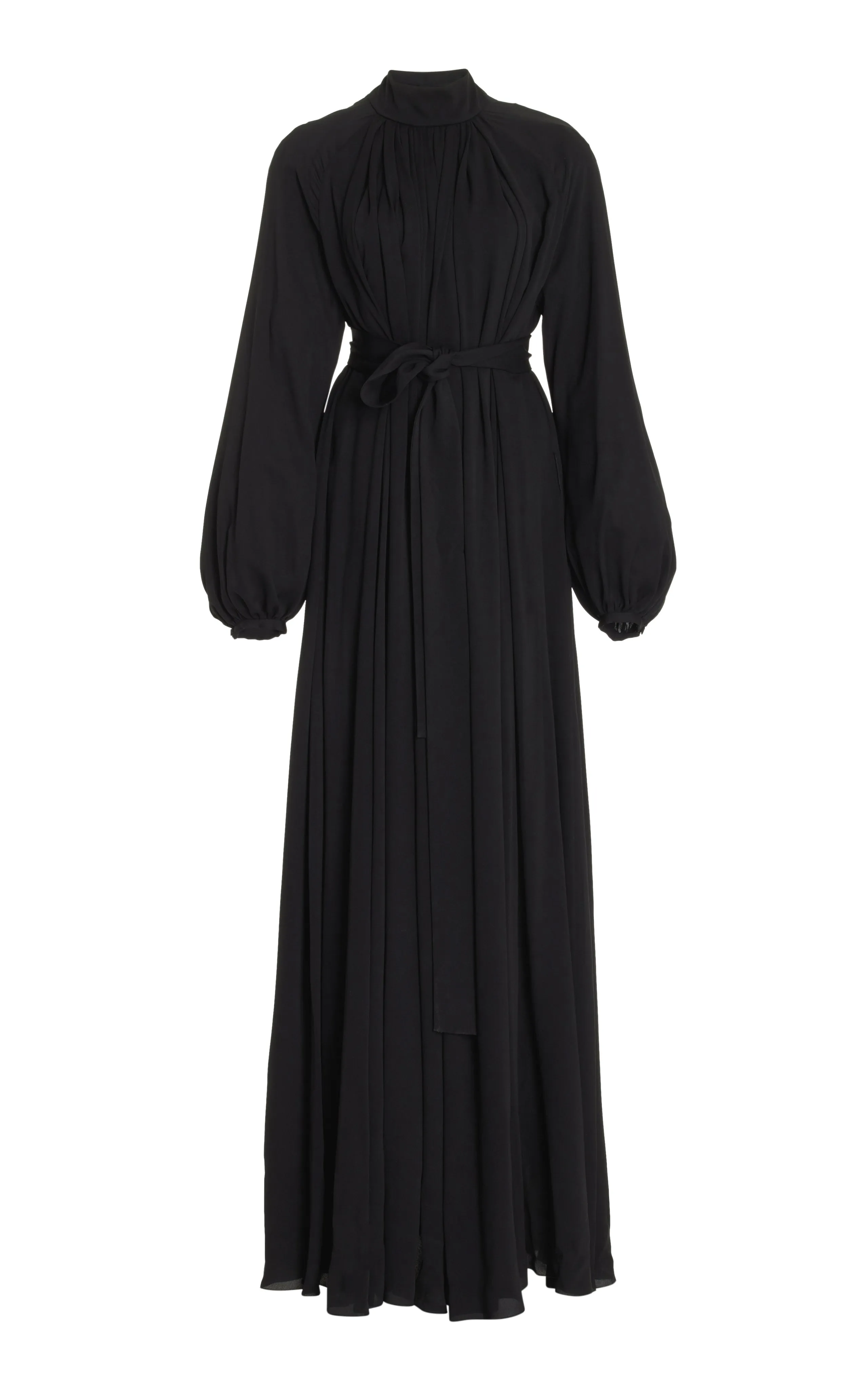 Cedric Pleated Maxi Dress in Black Silk Georgette Twill sold by Gabriela Hearst