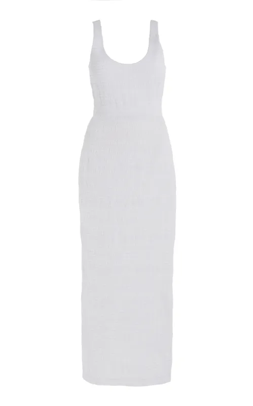 Girard Shirred Maxi Dress in White Aloe Linen sold by Gabriela Hearst