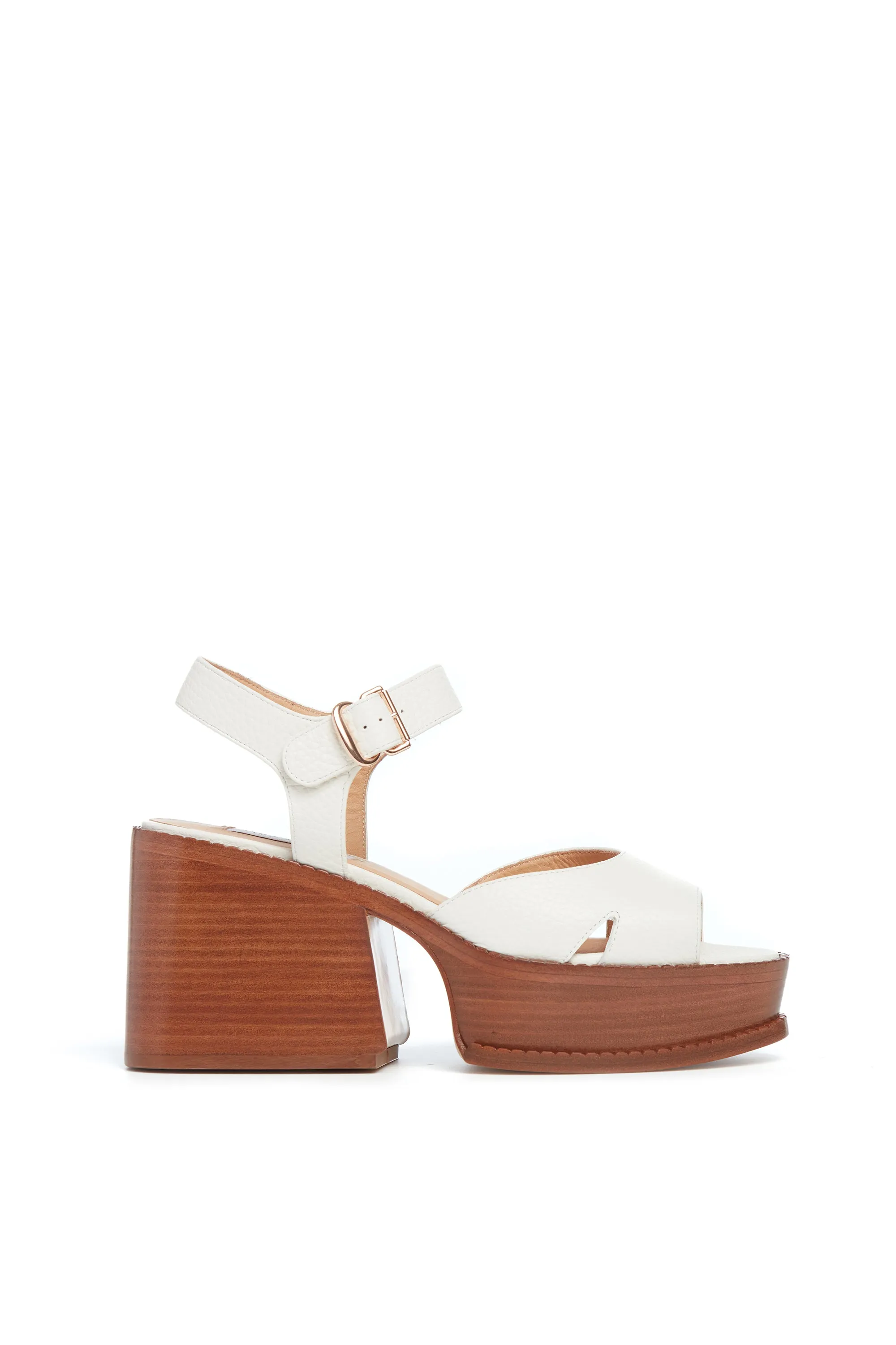Zuri Platform Sandal in Cream Textured Leather sold by Gabriela Hearst