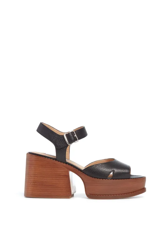 Zuri Platform Sandal in Black Textured Leather sold by Gabriela Hearst