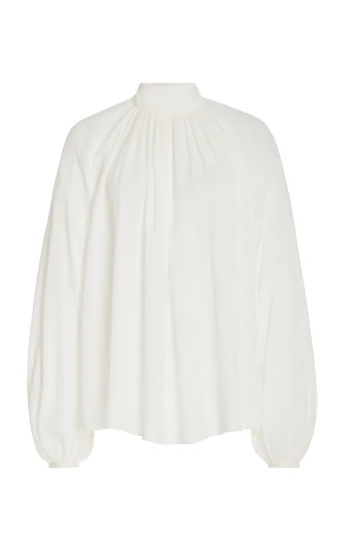 Kiian Pleated Top in Ivory Silk Georgette Twill sold by Gabriela Hearst