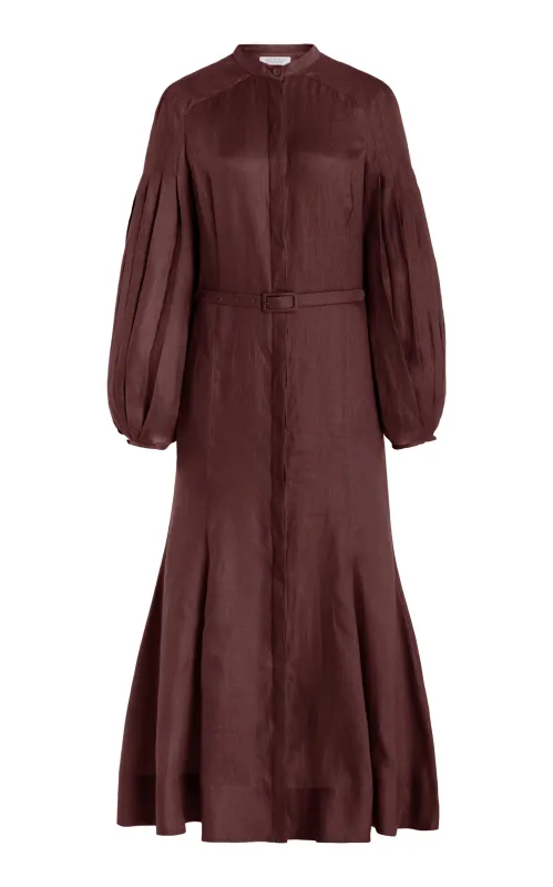 Lydia Maxi Dress with Slip in Deep Bordeaux Linen sold by Gabriela Hearst
