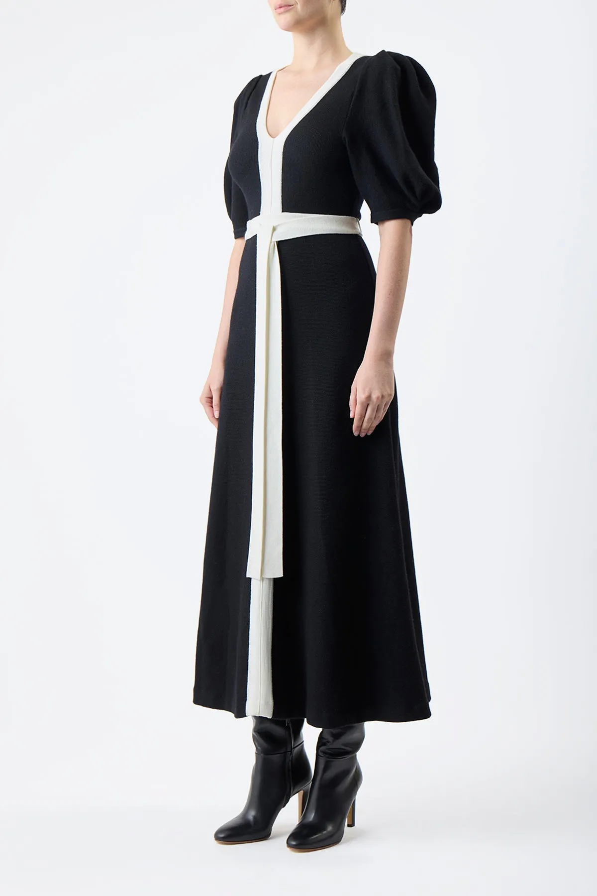 Lilias Knit Maxi Dress in Black & Ivory Merino Wool sold by Gabriela Hearst product image thumbnail 3