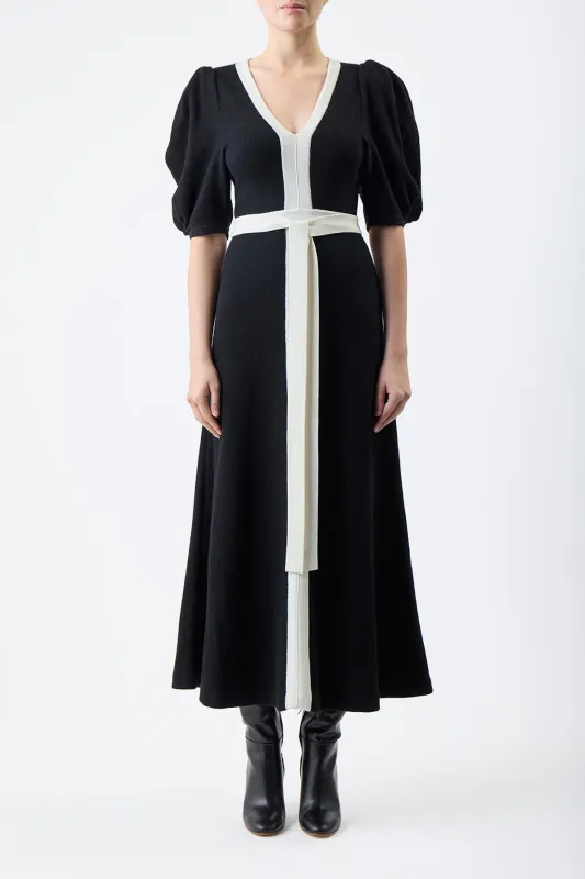 Lilias Knit Maxi Dress in Black & Ivory Merino Wool made by Gabriela Hearst