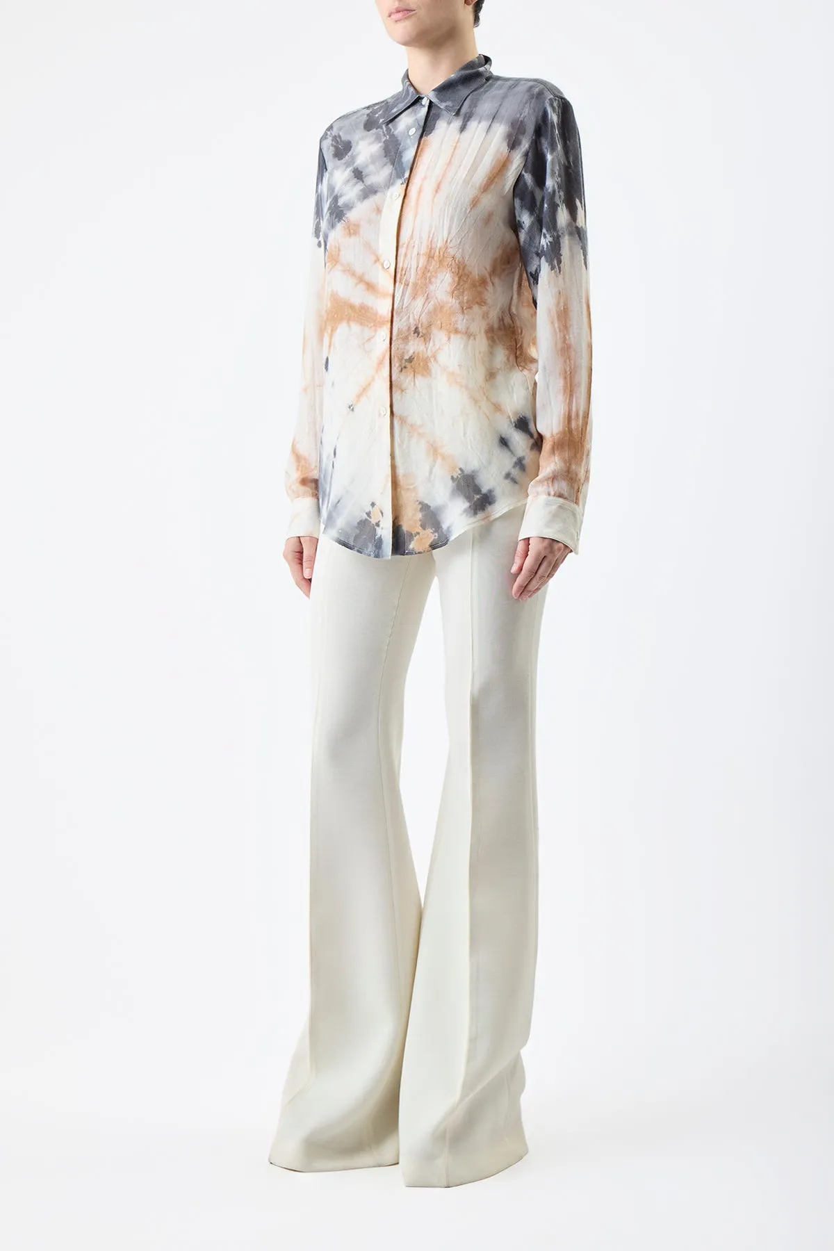 Ferrara Shirt in Camel Multi Tie Dye Cashmere Silk Gauze sold by Gabriela Hearst product image thumbnail 2