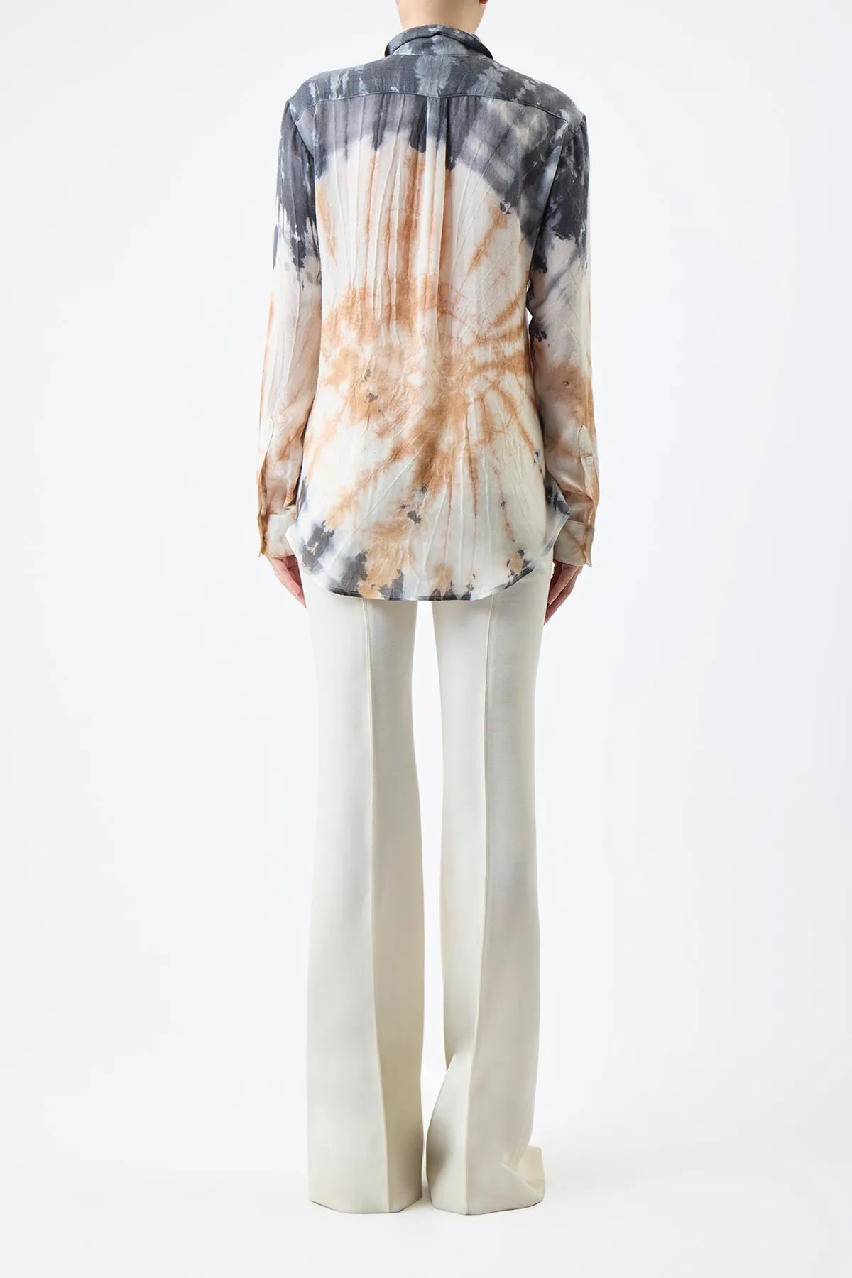 Ferrara Shirt in Camel Multi Tie Dye Cashmere Silk Gauze sold by Gabriela Hearst product image thumbnail 3
